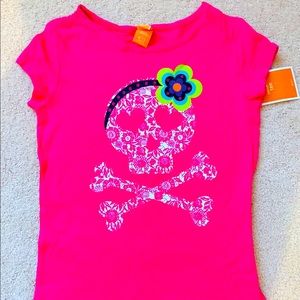 Girls Hot Pink Skull T!! Size 7/8 medium